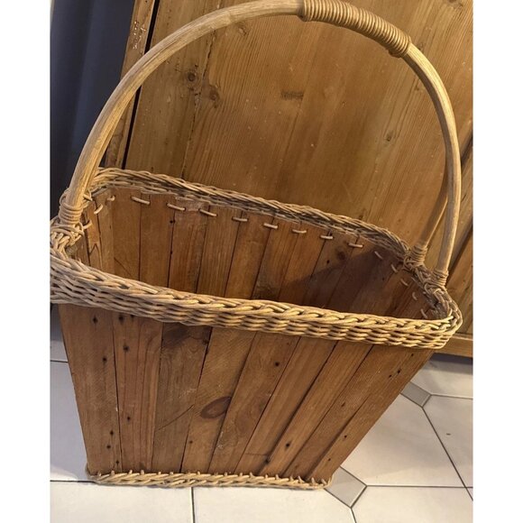 Vintage Split Wood Magazine Rack Basket Wood Handle - Picture 13 of 16